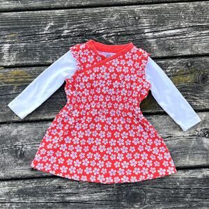 Tea Collection Red Floral Wrap Dress‎ Long Sleeve Baby Girl 3-6 Months